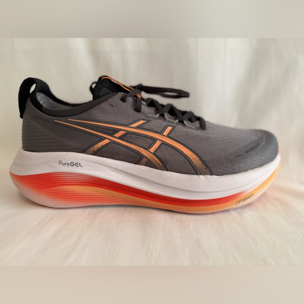 ASICS Puregel Gel-Nimbus 27 Charcoal and Tangerine Athletic Sneakers